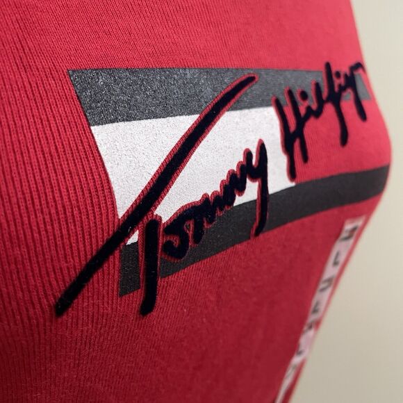 Vintage Tommy Jeans Top 3/4 Sleeve Red‎ Blue Logo NWT RARE Y2K Deadstock Large - Picture 3 of 8